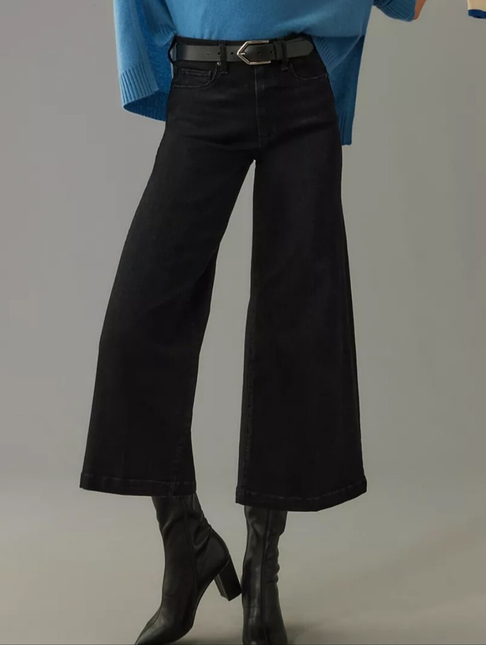 Paige Frankie High Rise Crop Wide Leg Jeans Black